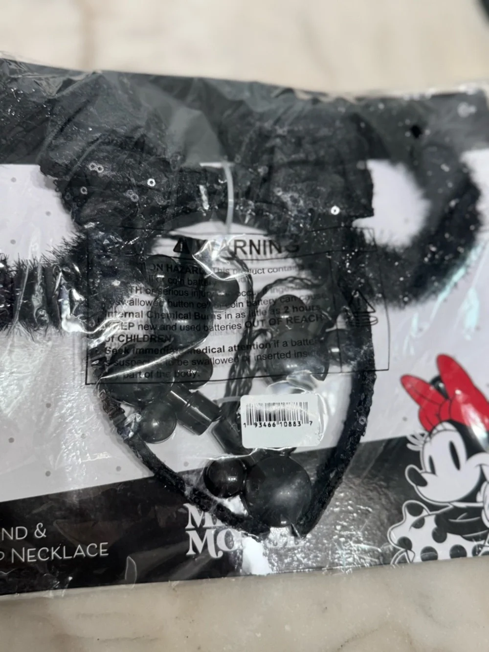 Disney Black Sequin Minnie Ear Headband with Light-Up Necklace